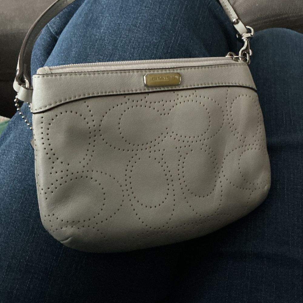 COACH Pale Gray Leather Wristlet